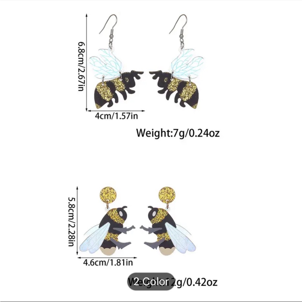 Yellow & Black Bee Earrings - Picture 2 of 2